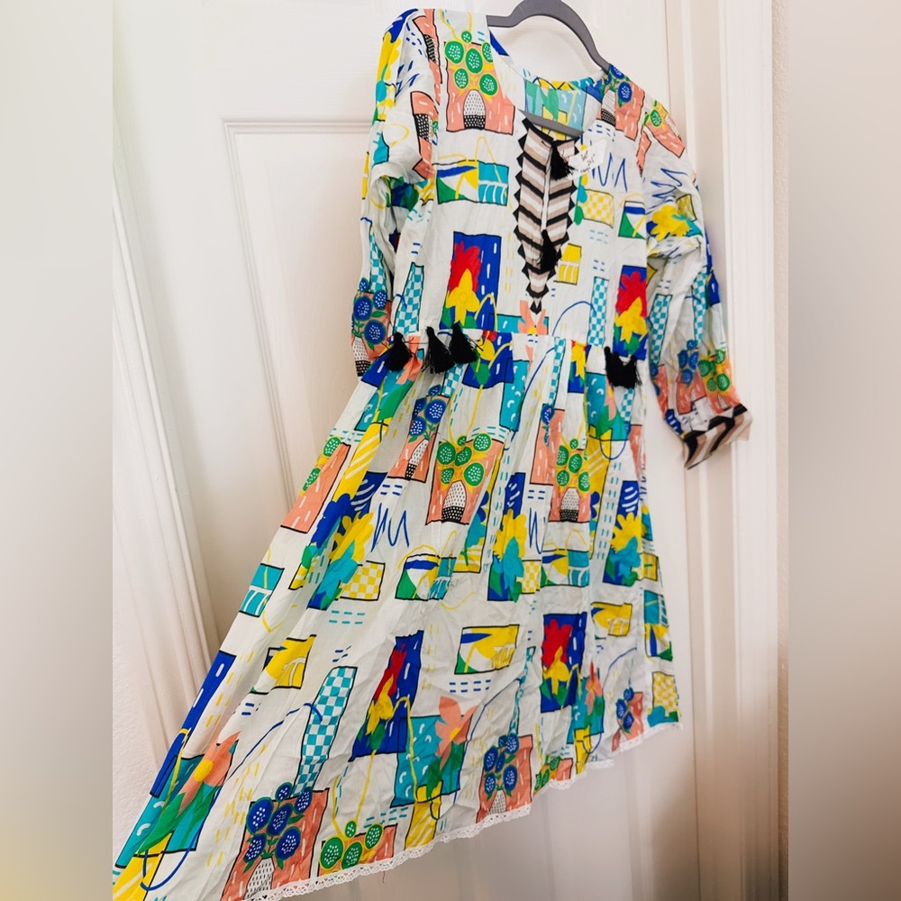 Multicolor Abstract Print Dress with dupatta 2 pc set